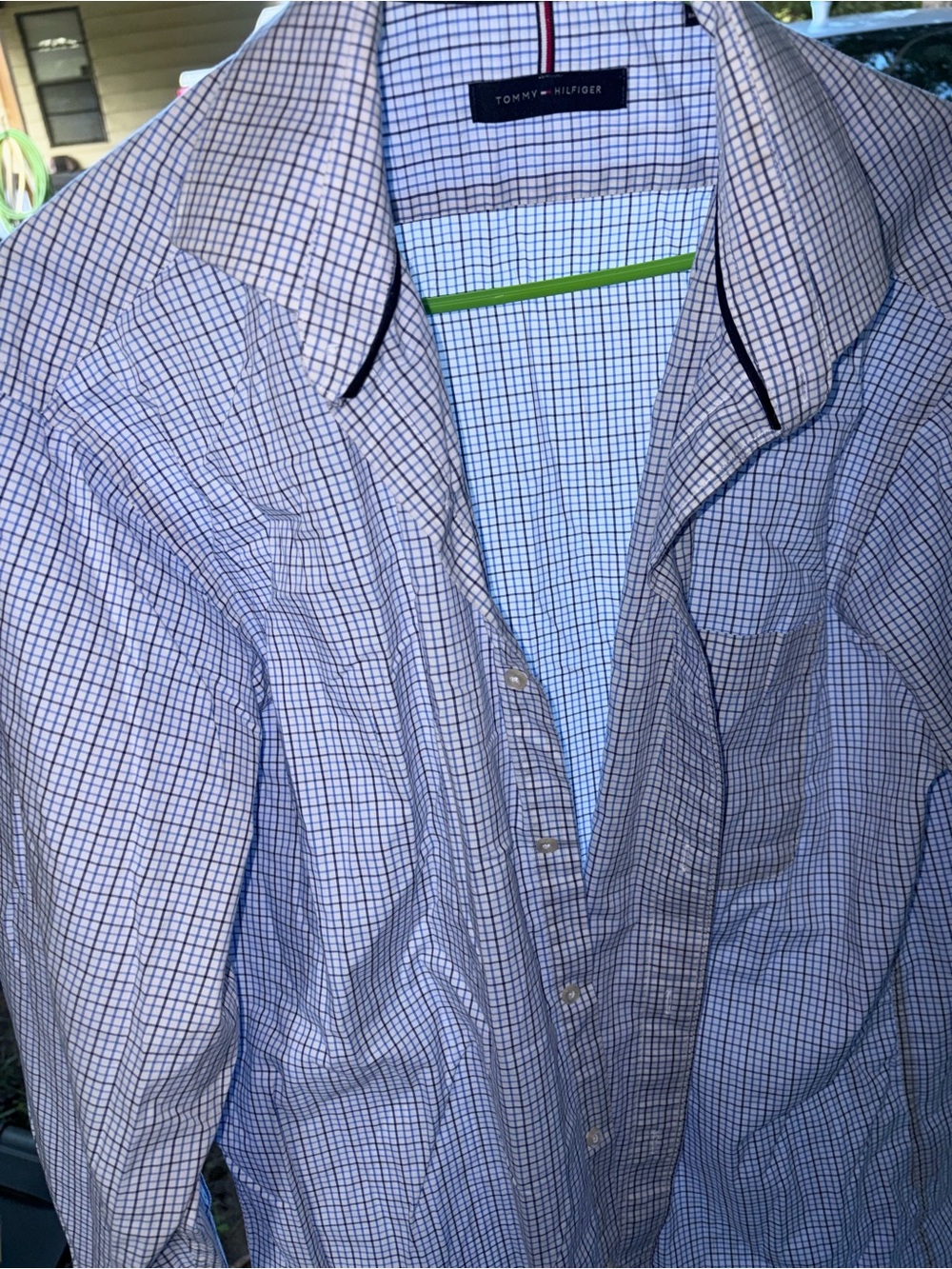 Tommy Hilfiger Preppy White Dress Shirt with Blue Windowpane Check